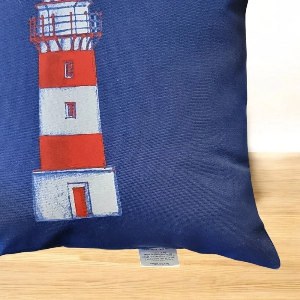 Lighthouse Seagulls Nautical Throw Pillow Sunroom porch 18 x 18